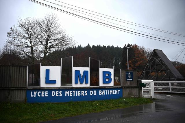 This photograph shows the entrance to the Lycee des Metiers du Batiment (LMB - Building Trades High School), which provides instruction to high school students and over 100 university students in the construction and architecture fields in Felletin on December 10, 2025. (Photo by Christophe ARCHAMBAULT / AFP)