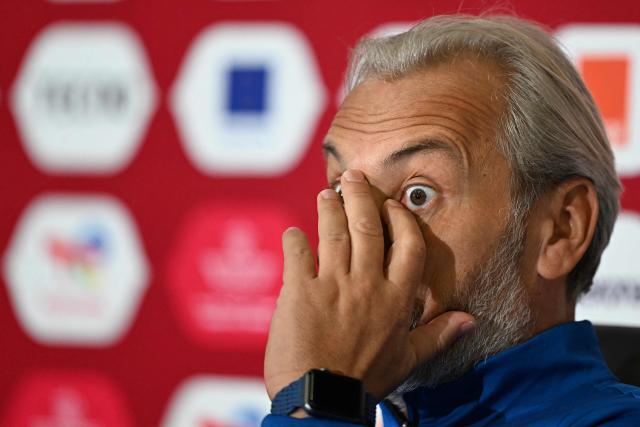 Democratic Republic Of Congo's coach Sebastien Desabre attends a press conference in Rabat, on December 22, 2025, ahead of the Group D match between Democratic Republic of Congo and Benin in the Africa Cup of Nations (CAN) football tournament. (Photo by Gabriel BOUYS / AFP)