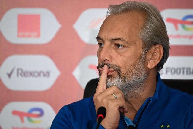 Democratic Republic Of Congo's coach Sebastien Desabre attends a press conference in Rabat, on December 22, 2025, ahead of the Group D match between Democratic Republic of Congo and Benin in the Africa Cup of Nations (CAN) football tournament. (Photo by Gabriel BOUYS / AFP)