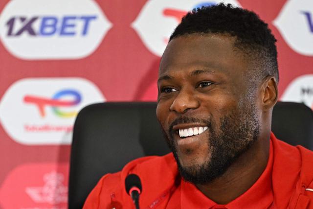 Democratic Republic Of Congo's defender #22 Chancel Mbemba attends a press conference in Rabat, on December 22, 2025, ahead of the Group D match between Democratic Republic of Congo and Benin in the Africa Cup of Nations (CAN) football tournament. (Photo by Gabriel BOUYS / AFP)