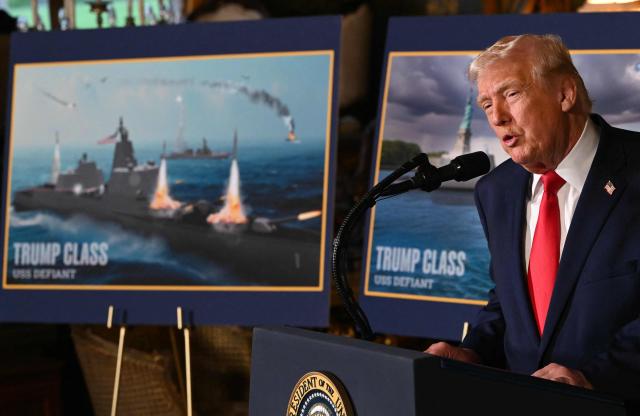 US President Donald Trump announces the US Navy’s new Golden Fleet initiative, unveiling a new class of frigates, at Mar-a-Lago in Palm Beach, Florida, on December 22, 2025. (Photo by ANDREW CABALLERO-REYNOLDS / AFP)