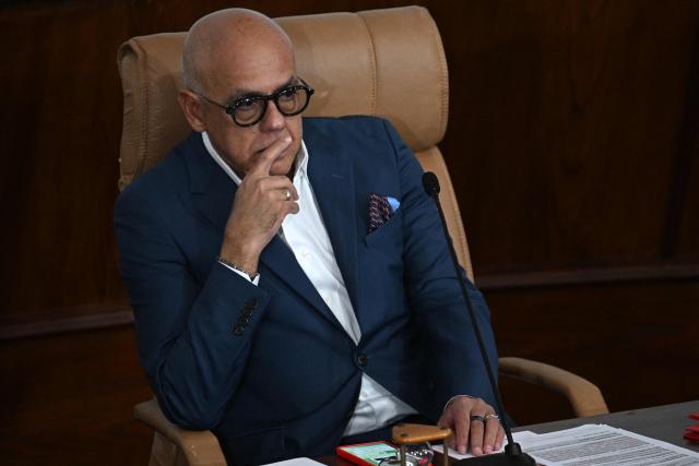 Venezuela's National Assembly President Jorge Rodriguez attends a extraordinary session at the National Assembly in Caracas on December 22, 2025. (Photo by Federico PARRA / AFP)