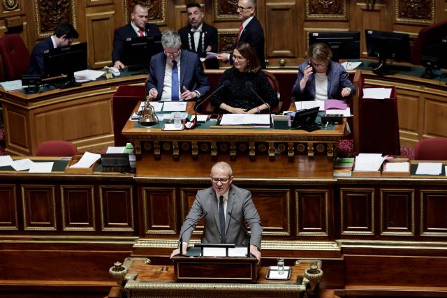 Finances commission rapporteur-general Jean-Francois Husson speaks during a solemn examination and vote on the special budget bill presented by the government to continue to provisionally finance the State and administrations, at the Senate, the French Parliament upper house, in Paris on December 23, 2025. In the absence of a budget passed before December 31 2025, a special law will be submitted to Parliament, a legislative tool intended to ensure the continuity of the State in order to temporarily escape the budgetary impasse. (Photo by STEPHANE DE SAKUTIN / AFP)