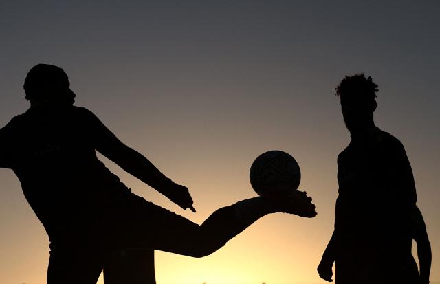 Gabon's players attend a training session at the Stadium in Taghzout, on December 23, 2025, on the eve of the 2025 Africa Cup of Nations (CAN) football match between Cameroon and Gabon. (Photo by FRANCK FIFE / AFP)