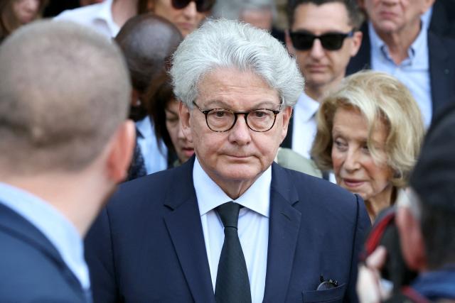 (FILES) Former European Commissioner for the Internal Market Thierry Breton attends the funeral of the late French journalist Philippe Labro at the Saint-Germain-des-Pres church in Paris, on June 13, 2025. On December 23, 2025, the United States announced sanctions against five European figures committed to strict regulation of technology, including French former European Commissioner Thierry Breton, who are now banned from entering the country. The State Department justified the move by saying that the actions of these individuals amounted to "censorship" to the detriment of US interests. (Photo by Thomas SAMSON / AFP)