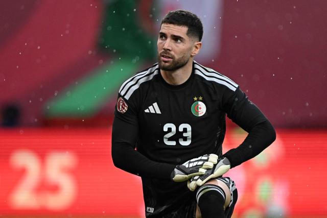 Algeria's goalkeeper #23 Luca Zidane reacts during the Africa Cup of Nations (CAN) Group E football match between Algeria and Sudan at Moulay Hassan Stadium in Rabat on December 24, 2025. (Photo by Gabriel BOUYS / AFP)