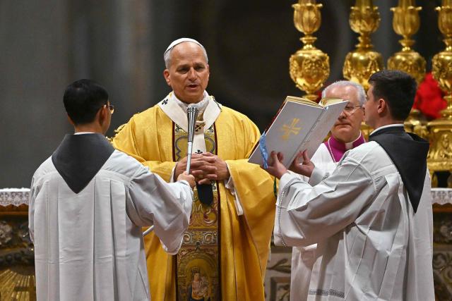 Pope Leo XIV leads the Christmas Eve mass at St Peter's Basilica in the Vatican on December 24, 2025. (Photo by Andreas SOLARO / AFP)