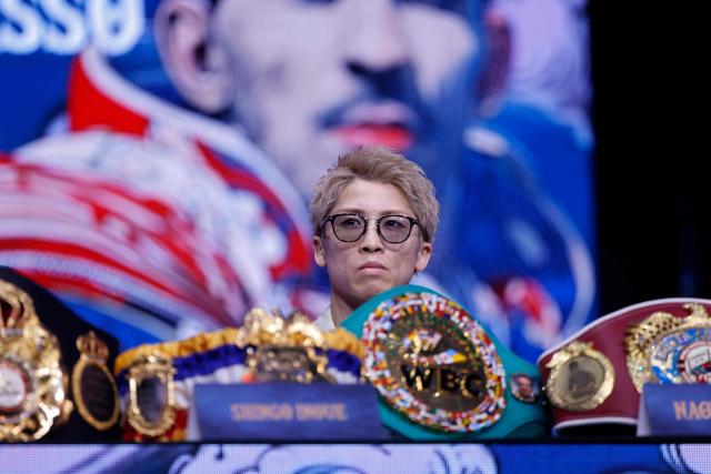 Japan's boxer Naoya Inoue attends the final press conference at the Boulevard Entertainment City, In Riyadh on December 25, 2025, ahead of the final major fight card of the year against Mexico's David Picasso presented by the Riyadh season entitled "The Ring V night of Samurai". The fight will take place at the Mohammed Abdo Arena, in Riyadh on December 27, 2025. (Photo by Fayez Nureldine / AFP)