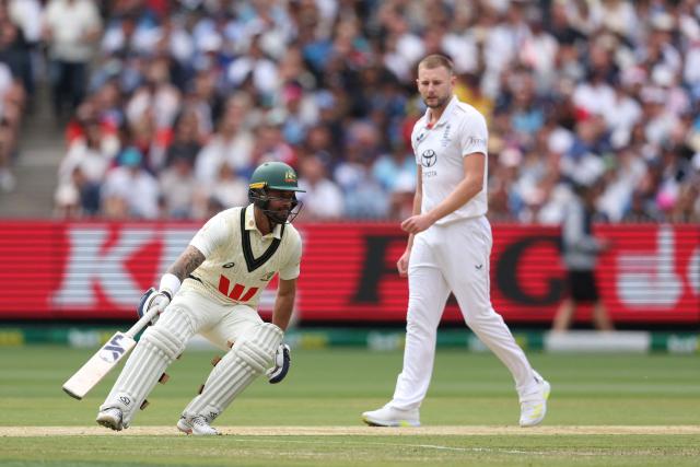 Australia's Jake Weatherald runs between the wickets during the first day of the fourth Ashes cricket Test match between Australia and England at the Melbourne Cricket Ground (MCG) in Melbourne, Australia on December 26, 2025. (Photo by Martin KEEP / AFP)