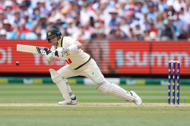 Australia's Steve Smith bats during the first day of the fourth Ashes cricket Test match between Australia and England at the Melbourne Cricket Ground (MCG) in Melbourne on December 26, 2025. (Photo by Martin KEEP / AFP)