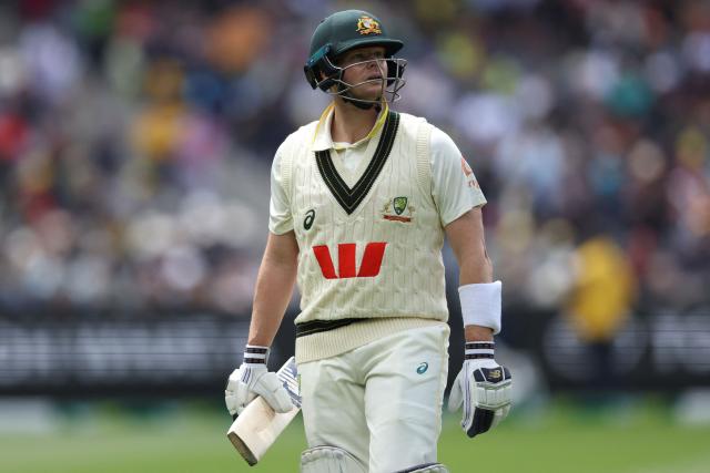 Australia's Steve Smith leaves the field after being dismissed by England's Josh Tongue during the first day of the fourth Ashes cricket Test match between Australia and England at the Melbourne Cricket Ground (MCG) in Melbourne on December 26, 2025. (Photo by Martin KEEP / AFP)