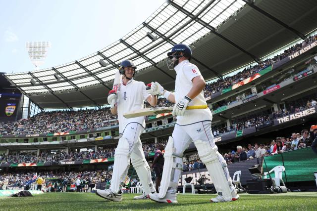 England's Zak Crawley (L) and Ben Duckett prepare to bat during the first day of the fourth Ashes cricket Test match between Australia and England at the Melbourne Cricket Ground (MCG) in Melbourne on December 26, 2025. (Photo by Martin KEEP / AFP)