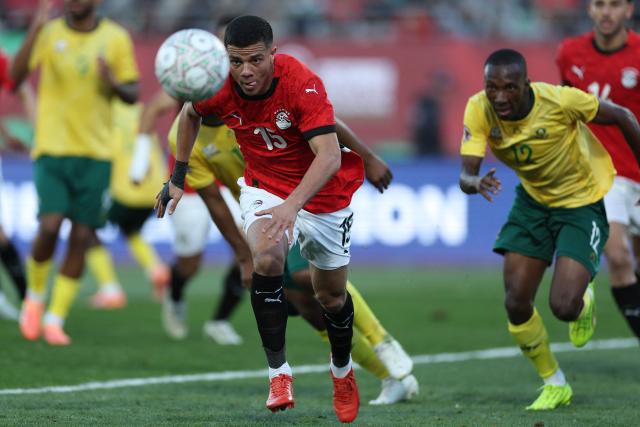 Egypt's midfielder #15 Mohamed Shehata chases the ball during the Africa Cup of Nations (CAN) Group B football match between Egypt and South Africa at Adrar Stadium in Agadir on December 26, 2025. (Photo by FRANCK FIFE / AFP)