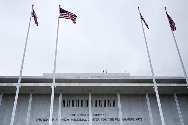A view of the John F. Kennedy Center for the Performing Arts, which was recently renamed the "Trump Kennedy Center," in Washington, DC,  on December 26, 2025. US President Donald Trump's name was affixed to the Kennedy Center in Washington on December 19, 2025, one day after his hand-picked board members voted to rename the arts venue in spite of legal questions. (Photo by Brendan Smialowski / AFP)