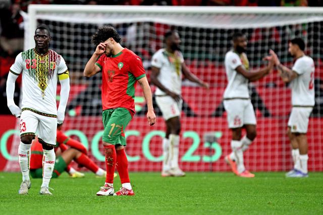 Morocco's midfielder #17 Abde Ezzalzouli reacts after the Africa Cup of Nations (CAN) Group A football match between Morocco and Mali at Prince Moulay Abdellah Stadium in Rabat on December 26, 2025. (Photo by Gabriel BOUYS / AFP)