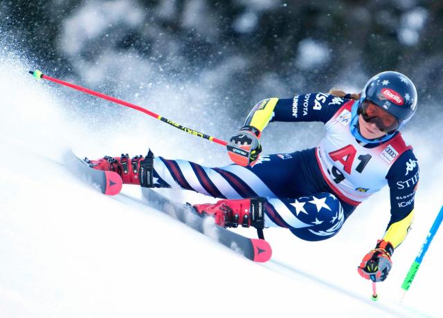 US' Mikaela Shiffrin competes during the women's giant slalom event of the FIS Alpine Ski World Cup in Semmering, Austria on December 27, 2025. (Photo by GEORG HOCHMUTH / APA / AFP) / Austria OUT