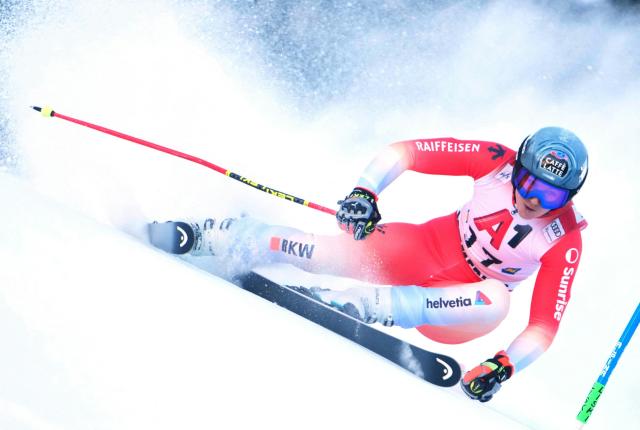Switzerland's Wendy Holdener competes during the women's giant slalom event of the FIS Alpine Ski World Cup in Semmering, Austria on December 27, 2025. (Photo by GEORG HOCHMUTH / APA / AFP) / Austria OUT