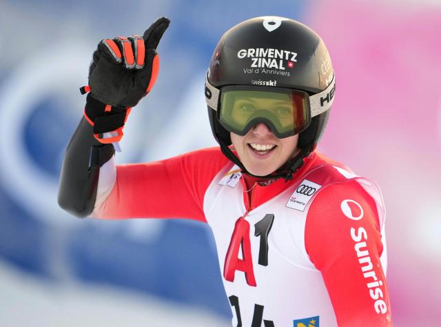 Switzerland's Camille Rast reacts after competing during the women's giant slalom event of the FIS Alpine Ski World Cup in Semmering, Austria on December 27, 2025. (Photo by GEORG HOCHMUTH / APA / AFP) / Austria OUT