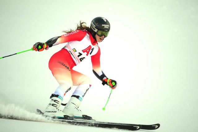 Switzerland's Camille Rast competes during the women's giant slalom event of the FIS Alpine Ski World Cup in Semmering, Austria on December 27, 2025. (Photo by GEORG HOCHMUTH / APA / AFP) / Austria OUT