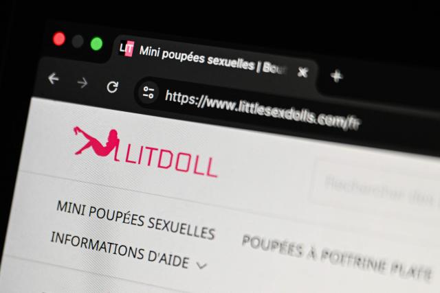 EDITORS NOTE: Graphic content / This photograph taken in Paris on December 27, 2025 shows the logo of "Little Sex Dolls" website, a site vending sex dolls online. France has opened an investigation into a British e-commerce site suspected of selling sex dolls with childlike features, Paris prosecutors told AFP on December 26, 2025. (Photo by Anna KURTH / AFP)