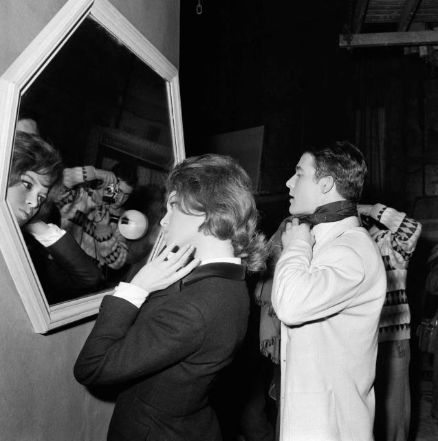 (FILES) French actress Brigitte Bardot and soon-to-be-husband actor Jacques Charrier on the set of "Babette s'en va-t-en guerre" directed by Christian-Jaque, at the Saint-Maurice Studios on March 6, 1959. French actress Brigitte Bardot died at 91 AFP learned from Bardot foundation on December 28, 2025. (Photo by AFP)