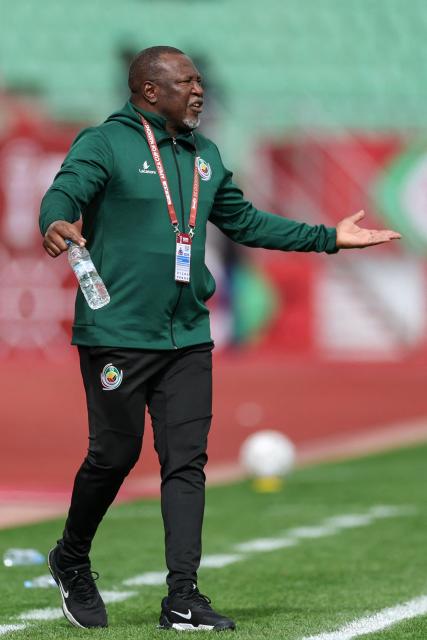 Gabon's head coach Thierry Mouyouma reacts during the Africa Cup of Nations (CAN) Group F football match between Gabon and Mozambique at Grand Stadium in Agadir on December 28, 2025. (Photo by FRANCK FIFE / AFP)