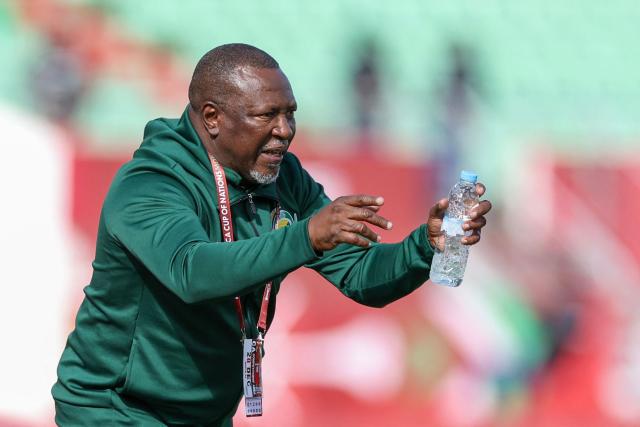 Gabon's head coach Thierry Mouyouma reacts during the Africa Cup of Nations (CAN) Group F football match between Gabon and Mozambique at Grand Stadium in Agadir on December 28, 2025. (Photo by FRANCK FIFE / AFP)