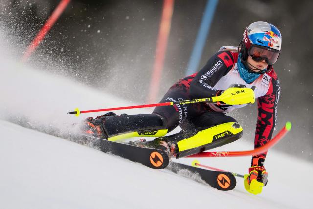 Albania's Lara Colturi competes in the first run of the Women's Slalom race of the FIS Alpine Ski World Cup in Semmering, Austria on December 28, 2025. (Photo by GEORG HOCHMUTH / APA / AFP) / Austria OUT