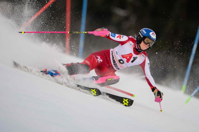 Austria's Katharina Truppe competes in the first run of the Women's Slalom race of the FIS Alpine Ski World Cup in Semmering, Austria on December 28, 2025. (Photo by GEORG HOCHMUTH / APA / AFP) / Austria OUT