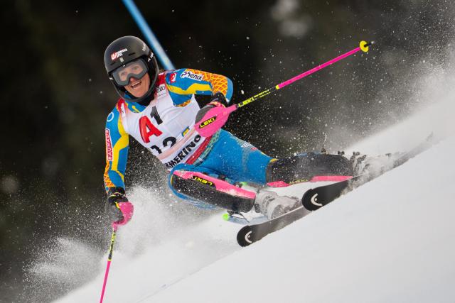 Sweden's Sara Hector competes in the first run of the Women's Slalom race of the FIS Alpine Ski World Cup in Semmering, Austria on December 28, 2025. (Photo by GEORG HOCHMUTH / APA / AFP) / Austria OUT