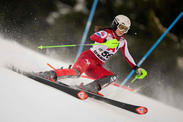 Austria's Natalie Falch competes in the first run of the Women's Slalom race of the FIS Alpine Ski World Cup in Semmering, Austria on December 28, 2025. (Photo by GEORG HOCHMUTH / APA / AFP) / Austria OUT