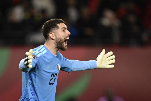 Algeria's goalkeeper #23 Luca Zidane gestures during the Africa Cup of Nations (CAN) Group E football match between Algeria and Burkino Faso at Moulay Hassan Stadium in Rabat on December 28, 2025. (Photo by Paul ELLIS / AFP)