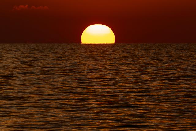 This photograph taken on December 29, 2025 shows the sunrise over the Mediterranean Sea. (Photo by Sameer Al-DOUMY / AFP)