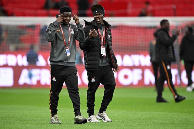 Zambia's players walk on the pitch before the Africa Cup of Nations (CAN) group stage football match between Zambia and Morocco at Prince Moulay Abdellah Stadium in Rabat on December 29, 2025. (Photo by Gabriel BOUYS / AFP)