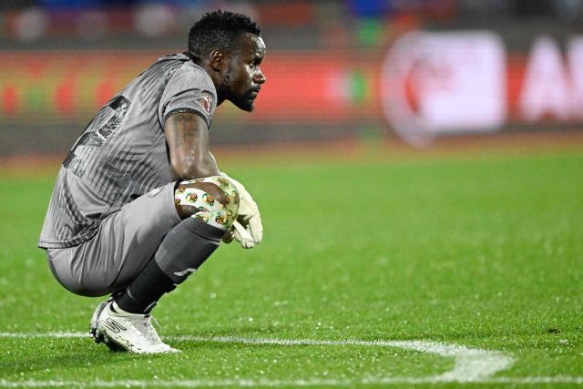 Zimbabwe's goalkeeper #22 Washington Arubi reacts after the Africa Cup of Nations (CAN) Group B football match between Zimbabwe and South Africa at Marrakesh Stadium in Marrakesh on December 29, 2025. (Photo by Khaled DESOUKI / AFP)