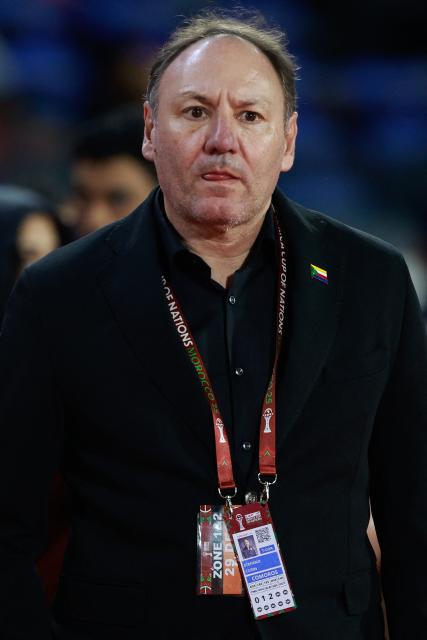 Comoros' head coach Stefano Cusin reacts during the Africa Cup of Nations (CAN) Group A football match between Comoros and Mali at Mohammed V Stadium in Casablanca on December 29, 2025. (Photo by Abdel Majid BZIOUAT / AFP)