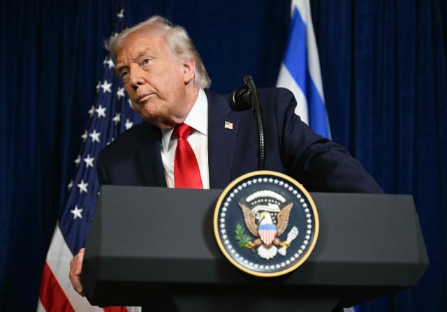 US President Donald Trump takes questions from journalists during a joint press conference with Israeli Prime Minister Benjamin Netanyahu (off frame) at Trumps Mar-a-Lago residence in Palm Beach, Florida, on December 29, 2025. US President Donald Trump hosted Israeli Prime Minister Benjamin Netanyahu in Florida on December 29 for crucial talks on moving to the next stage of the fragile Gaza truce plan.
The two leaders also discussed Iran, with Trump saying that if Tehran rebuilt its nuclear facilities the United States would "knock them down." (Photo by Jim WATSON / AFP)