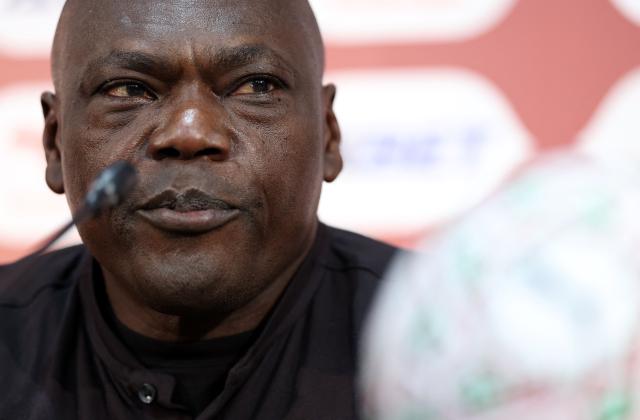 Cameroon's head coach David Pagou attends a press conference at the Agadir Grand Stadium in Agadir, on December 30, 2025, the eve of the 2025 Africa Cup of Nations (CAN) Group F football match between Cameroon and Mozambic. (Photo by FRANCK FIFE / AFP)