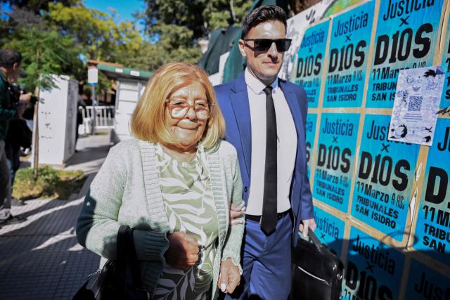 (FILES) Rita Maradona, sister of late Argentine football legend Diego Maradona, arrives at the San Isidro court to attend a trial hearing for the death of her brother in San Isidro, Buenos Aires province on April 3, 2025. An Argentine court confirmed on December 29, 2025 the seizure of assets belonging to two of Diego Maradona's sisters, Rita and Claudia, his lawyer Matias Morla, and three other individuals for alleged fraudulent management of the football star's brand, who died in 2020, according to a ruling accessed by AFP. (Photo by Luis ROBAYO / AFP)