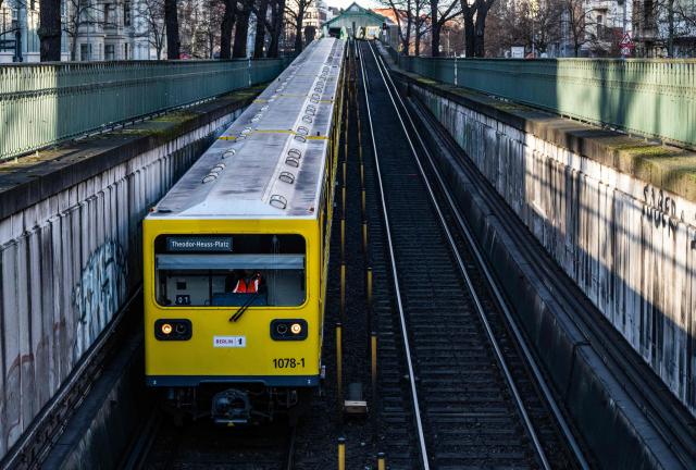 An U-Bahn train of the BVG (Berliner Verkehrsbetriebe, "Berlin Transport Company"), the main purveyor of the capital's public transport, runs on the U2 line in Berlin on December 30, 2025. BVG prices will increase in January 2026, with
single tickets rising to EUR 4.00 (from 3.80) and the popular Deutschlandticket going up to  EUR 63 monthly, as part of an average 6% fare hike across the region to cover rising costs. (Photo by John MACDOUGALL / AFP)