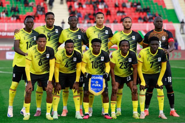 Uganda's team poses before the Africa Cup of Nations (CAN) Group C football match between Uganda and Nigeria at Fes Stadium in Fes on December 30, 2025. (Photo by Abdel Majid BZIOUAT / AFP)
