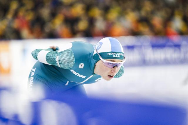Netherlands' Merel Conijn competes in the Women's 5000m on the final day of the Olympic long track speed skating qualifying tournament at the Thialf stadium in Heerenveen on December 30, 2025. (Photo by Robin VAN LONKHUIJSEN / ANP / AFP) / Netherlands OUT