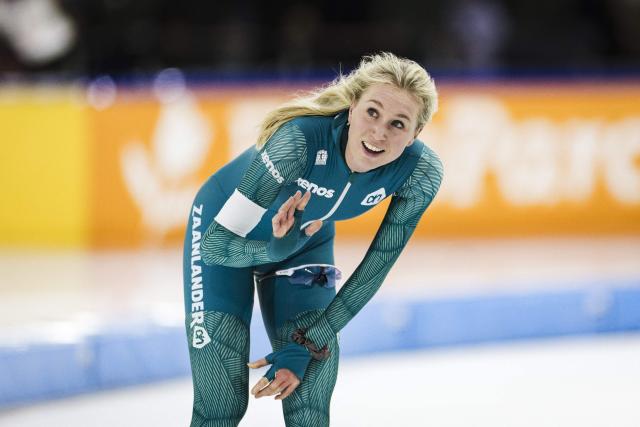 Netherlands' Merel Conijn competes in the Women's 5000m on the final day of the Olympic long track speed skating qualifying tournament at the Thialf stadium in Heerenveen on December 30, 2025. (Photo by Robin VAN LONKHUIJSEN / ANP / AFP) / Netherlands OUT