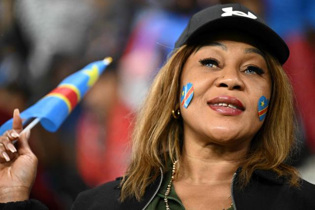 Democratic Republic of Congo's supporter cheers before the Africa Cup of Nations (CAN) Group D football match between Botswana and Democratic Republic of Congo at Rabat Olympic Stadium in Rabat, Morocco on December 30, 2025. (Photo by SEBASTIEN BOZON / AFP)