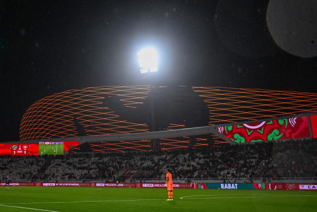 Tanzania's goalkeeper #01 Hussein Masalanga looks on during the Africa Cup of Nations (CAN) Group C football match between Tanzania and Tunisia at Rabat Olympic Stadium in Rabat on December 30, 2025. (Photo by Paul ELLIS / AFP)