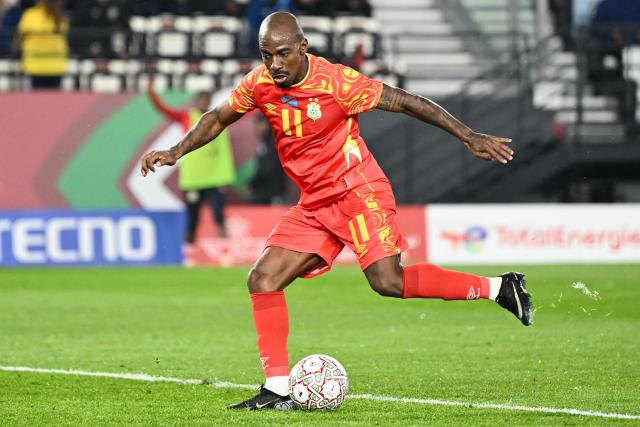 Democratic Republic Of Congo's midfielder #11 Mario Stroeykens scores a goal during the Africa Cup of Nations (CAN) Group D football match between Botswana and Democratic Republic of Congo at El Madina Stadium in Rabat on December 30, 2025. (Photo by SEBASTIEN BOZON / AFP)