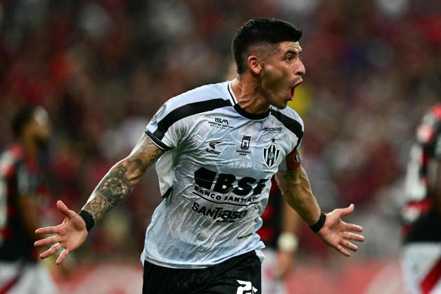 (FILES) Central Cordoba's Paraguayan midfielder #25 Jose Florentin celebrates after scoring during the Copa Libertadores group stage football match between Brazil's Flamengo and Argentina's Central Cordoba at the Maracana stadium in Rio de Janeiro, Brazil, on April 9, 2025. On December 30, 2025, an Argentine court dismissed charges against four footballers accused of sexually abusing a journalist while they played for premier division club Velez Sarsfield last year. The case arose after a 24-year-old sports journalist alleged she was raped after being invited by Uruguay international Sebastian Sosa to a hotel room in Tucuman, Argentina, in March 2024. She said Paraguayan midfielder Jose Florentin and Argentines Braian Cufre and Abiel Osorio were waiting in the room. (Photo by Pablo PORCIUNCULA / AFP)