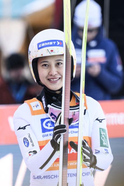 Japan’s Nozomi Maruyama reacts during the FIS Ski Jumping Two Nights Tour women's World Cup in Garmisch-Partenkirchen southern Germany on December 31, 2025. (Photo by Philipp Guelland / AFP)
