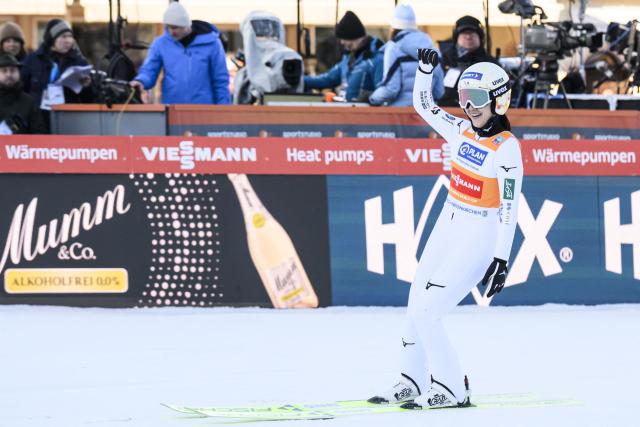 Japan’s Nozomi Maruyama reacts during the FIS Ski Jumping Two Nights Tour women's World Cup in Garmisch-Partenkirchen southern Germany on December 31, 2025. (Photo by Philipp Guelland / AFP)