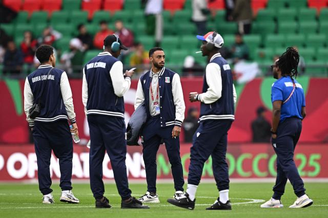 Equatorial Guinea's players arrive before the Africa Cup of Nations (CAN) Group E football match between Equatorial Guinea and Algeria at Moulay Hassan Stadium in Rabat on December 31, 2025. (Photo by Paul ELLIS / AFP)